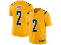 #2 Limited Easton Stick Gold Football Youth Jersey Los Angeles Chargers Inverted Legend