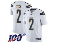 #2 Limited Easton Stick White Football Road Youth Jersey Los Angeles Chargers Vapor Untouchable 100th Season