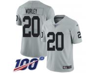 #20 Limited Daryl Worley Silver Football Men's Jersey Oakland Raiders Inverted Legend 100th Season