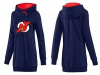 2015 NHL New Jersey Devils Women Long Dark Blue Pullover Hoodie