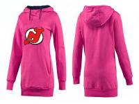 2015 NHL New Jersey Devils Women Long Pink Pullover Hoodie