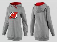 2015 NHL New Jersey Devils Women Long Pullover Hoodie Dark Gray