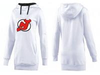 2015 NHL New Jersey Devils Women Long White Pullover Hoodie