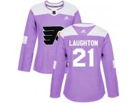 #21 Authentic Scott Laughton Purple Adidas NHL Women's Jersey Philadelphia Flyers Fights Cancer Practice