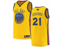 #21  Jonas Jerebko Gold Basketball Men's Jersey Golden State Warriors City Edition 2019 Basketball Finals Bound