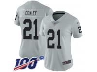 #21 Limited Gareon Conley Silver Football Women's Jersey Oakland Raiders Inverted Legend 100th Season