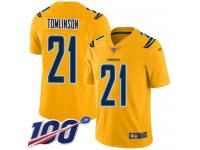 #21 Limited LaDainian Tomlinson Gold Football Youth Jersey Los Angeles Chargers Inverted Legend 100th Season