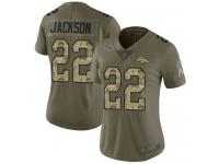 #22 Limited Kareem Jackson Olive Camo Football Women's Jersey Denver Broncos 2017 Salute to Service