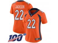 #22 Limited Kareem Jackson Orange Football Home Women's Jersey Denver Broncos Vapor Untouchable 100th Season