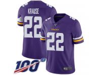 #22 Limited Paul Krause Purple Football Home Men's Jersey Minnesota Vikings Vapor Untouchable 100th Season
