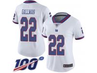 #22 Limited Wayne Gallman White Football Women's Jersey New York Giants Rush Vapor Untouchable 100th Season