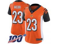 #23 Limited B.W. Webb Orange Football Alternate Women's Jersey Cincinnati Bengals Vapor Untouchable 100th Season