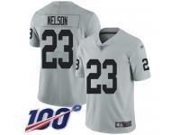 #23 Limited Nick Nelson Silver Football Men's Jersey Oakland Raiders Inverted Legend 100th Season