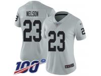 #23 Limited Nick Nelson Silver Football Women's Jersey Oakland Raiders Inverted Legend 100th Season