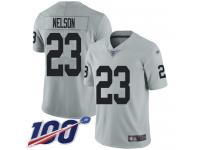 #23 Limited Nick Nelson Silver Football Youth Jersey Oakland Raiders Inverted Legend 100th Season