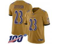 #23 Limited Tony Jefferson Gold Football Men's Jersey Baltimore Ravens Inverted Legend 100th Season