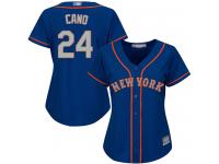 #24 Authentic Robinson Cano Royal Blue Baseball Alternate Road Women's Jersey New York Mets Cool Base