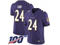 #24 Limited Brandon Carr Purple Football Home Men's Jersey Baltimore Ravens Vapor Untouchable 100th Season
