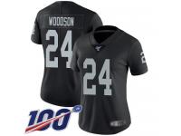 #24 Limited Charles Woodson Black Football Home Women's Jersey Oakland Raiders Vapor Untouchable 100th Season