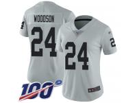 #24 Limited Charles Woodson Silver Football Women's Jersey Oakland Raiders Inverted Legend 100th Season