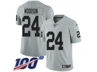 #24 Limited Charles Woodson Silver Football Youth Jersey Oakland Raiders Inverted Legend 100th Season