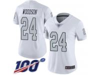 #24 Limited Charles Woodson White Football Women's Jersey Oakland Raiders Rush Vapor Untouchable 100th Season