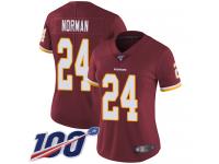 #24 Limited Josh Norman Burgundy Red Football Home Women's Jersey Washington Redskins Vapor Untouchable 100th Season