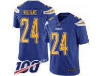 #24 Limited Trevor Williams Electric Blue Football Men's Jersey Los Angeles Chargers Rush Vapor Untouchable 100th Season