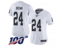 #24 Limited Willie Brown White Football Road Women's Jersey Oakland Raiders Vapor Untouchable 100th Season
