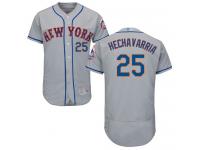 #25 Authentic Adeiny Hechavarria Men's Grey Baseball Jersey - Road New York Mets Flex Base