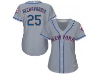 #25 Authentic Adeiny Hechavarria Women's Grey Baseball Jersey - Road New York Mets Cool Base