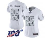 #25 Limited Fred Biletnikoff White Football Women's Jersey Oakland Raiders Rush Vapor Untouchable 100th Season