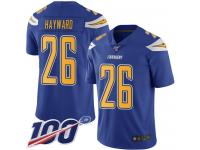 #26 Limited Casey Hayward Electric Blue Football Youth Jersey Los Angeles Chargers Rush Vapor Untouchable 100th Season