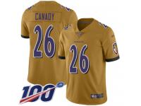 #26 Limited Maurice Canady Gold Football Men's Jersey Baltimore Ravens Inverted Legend 100th Season