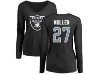 #27 Trayvon Mullen Olive Football Name & Number Logo Women's Oakland Raiders Long Sleeve T-Shirt