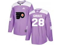 #28 Authentic Claude Giroux Purple Adidas NHL Men's Jersey Philadelphia Flyers Fights Cancer Practice