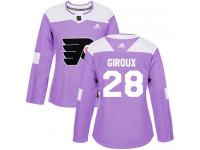 #28 Authentic Claude Giroux Purple Adidas NHL Women's Jersey Philadelphia Flyers Fights Cancer Practice