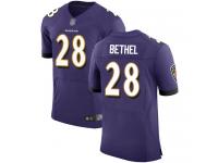 #28 Elite Justin Bethel Purple Football Home Men's Jersey Baltimore Ravens Vapor Untouchable