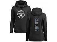 #28 Josh Jacobs Black Football Backer Women's Oakland Raiders Pullover Hoodie