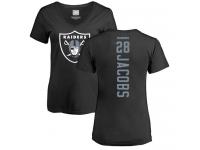 #28 Josh Jacobs Black Football Backer Women's Oakland Raiders T-Shirt