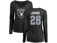 #28 Josh Jacobs Olive Football Name & Number Logo Women's Oakland Raiders Long Sleeve T-Shirt