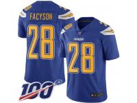 #28 Limited Brandon Facyson Electric Blue Football Youth Jersey Los Angeles Chargers Rush Vapor Untouchable 100th Season