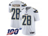 #28 Limited Brandon Facyson White Football Road Youth Jersey Los Angeles Chargers Vapor Untouchable 100th Season