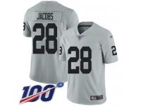 #28 Limited Josh Jacobs Silver Football Men's Jersey Oakland Raiders Inverted Legend 100th Season