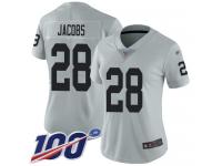 #28 Limited Josh Jacobs Silver Football Women's Jersey Oakland Raiders Inverted Legend 100th Season