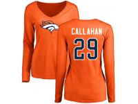 #29 Bryce Callahan Orange Football Name & Number Logo Women's Denver Broncos Long Sleeve T-Shirt