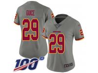 #29 Limited Derrius Guice Gray Football Women's Jersey Washington Redskins Inverted Legend 100th Season