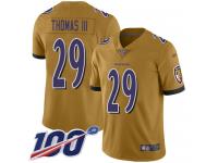 #29 Limited Earl Thomas III Gold Football Men's Jersey Baltimore Ravens Inverted Legend 100th Season