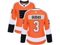 #3 Authentic Radko Gudas Orange Adidas NHL Home Women's Jersey Philadelphia Flyers