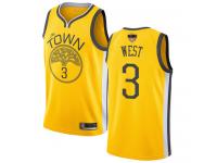 #3  David West Yellow Basketball Women's Jersey Golden State Warriors Earned Edition 2019 Basketball Finals Bound